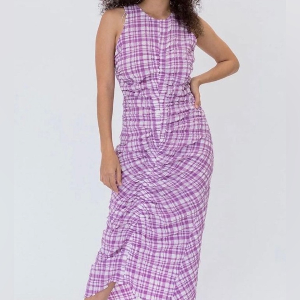 Tags-On Wray Gingham Rouche dress - lilac.